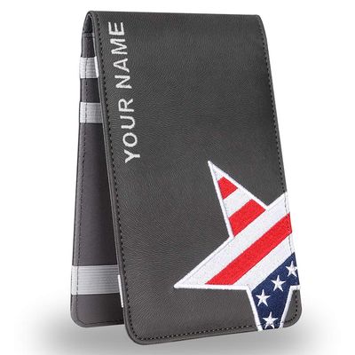 CRAFTSMAN GOLF Leather USA Flag Star Gray Scorecard Holder Yardage Book Cover Golf Accessories Also can Customize Your Name (US Size Custom)