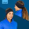 TrailHeads Women's Ponytail Headband - Moisture Wicking for Running, Winter, Workout - Athletic Hair Band - Black/Black - 2 Pack view 2