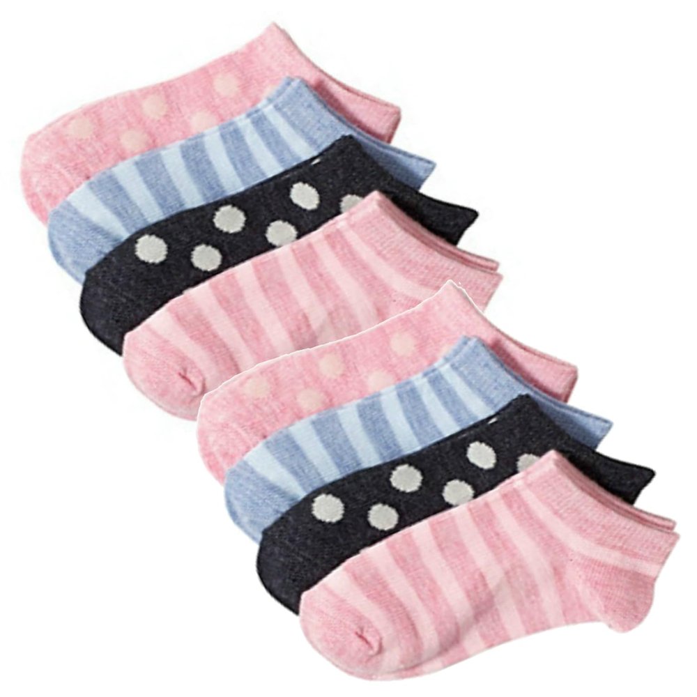 Miss Attitude Girls' 8-Pack Low Cut Socks (3-5 Years/Shoe Size 7.5-11.5, Polka Dot Stripe)