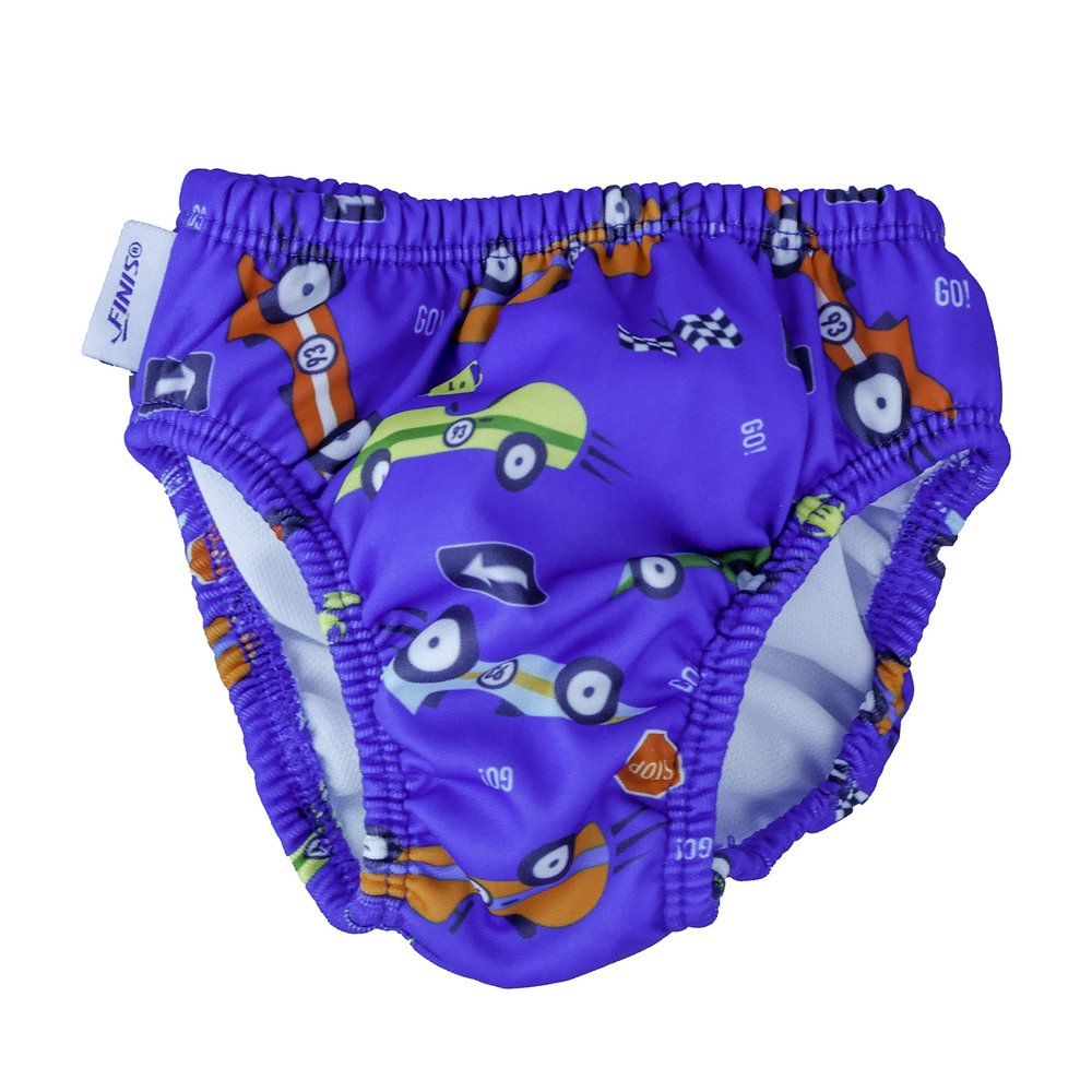 FINIS Reusable Swim Diaper for Babies - Snap Closure - UPF 50 & Up Sun Protection - Leak-Resistant Fit - Race Car - 2XL