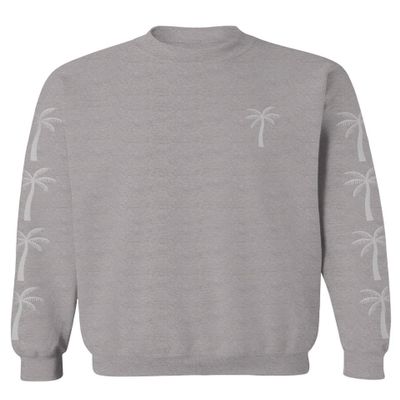 0318. Cool Graphic Surfer Society Summer California Palm Tree Beach Men's Crewneck Sweatshirt (Light Gray Small)
