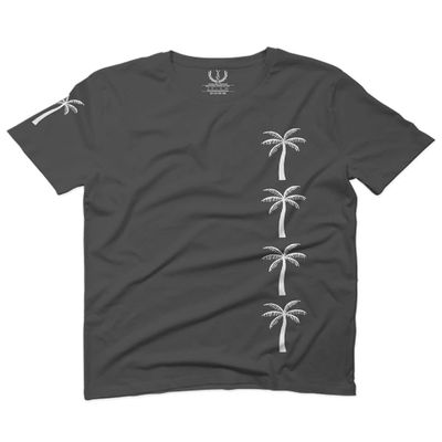 0318. Cool Graphic Surfer Society Summer California Palm Tree Beach for Men T Shirt (Charcoal, 2X-Large)