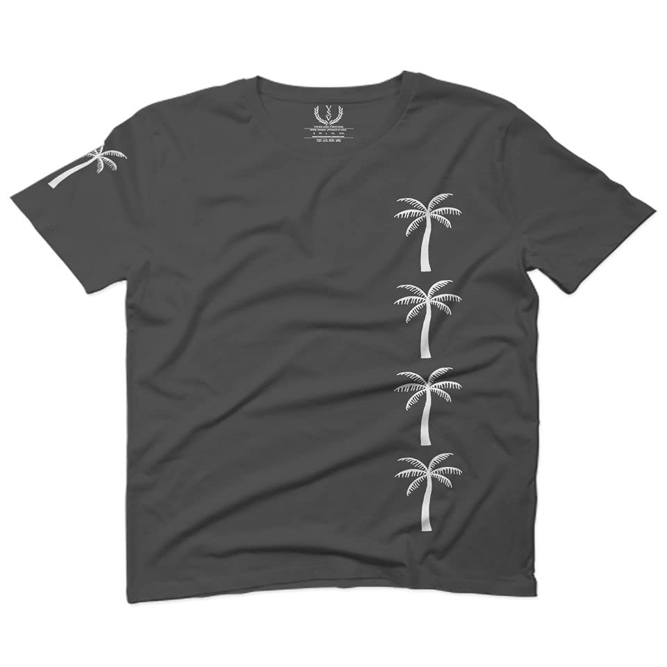 0318. Cool Graphic Surfer Society Summer California Palm Tree Beach for Men T Shirt (Charcoal, 2X-Large)