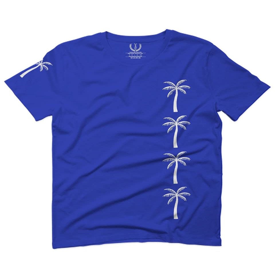 0318. Cool Graphic Surfer Society Summer California Palm Tree Beach for Men T Shirt (Royal 2X-Large)