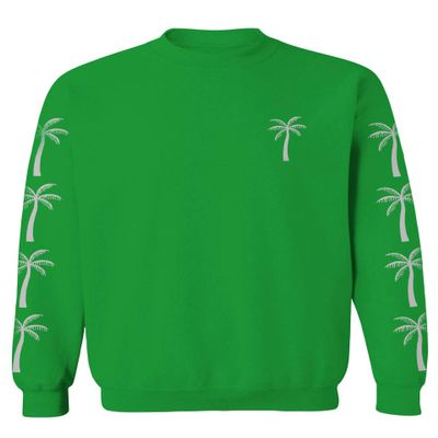 0318. Cool Graphic Surfer Society Summer California Palm Tree Beach Men's Crewneck Sweatshirt (Irish Green X-Large)