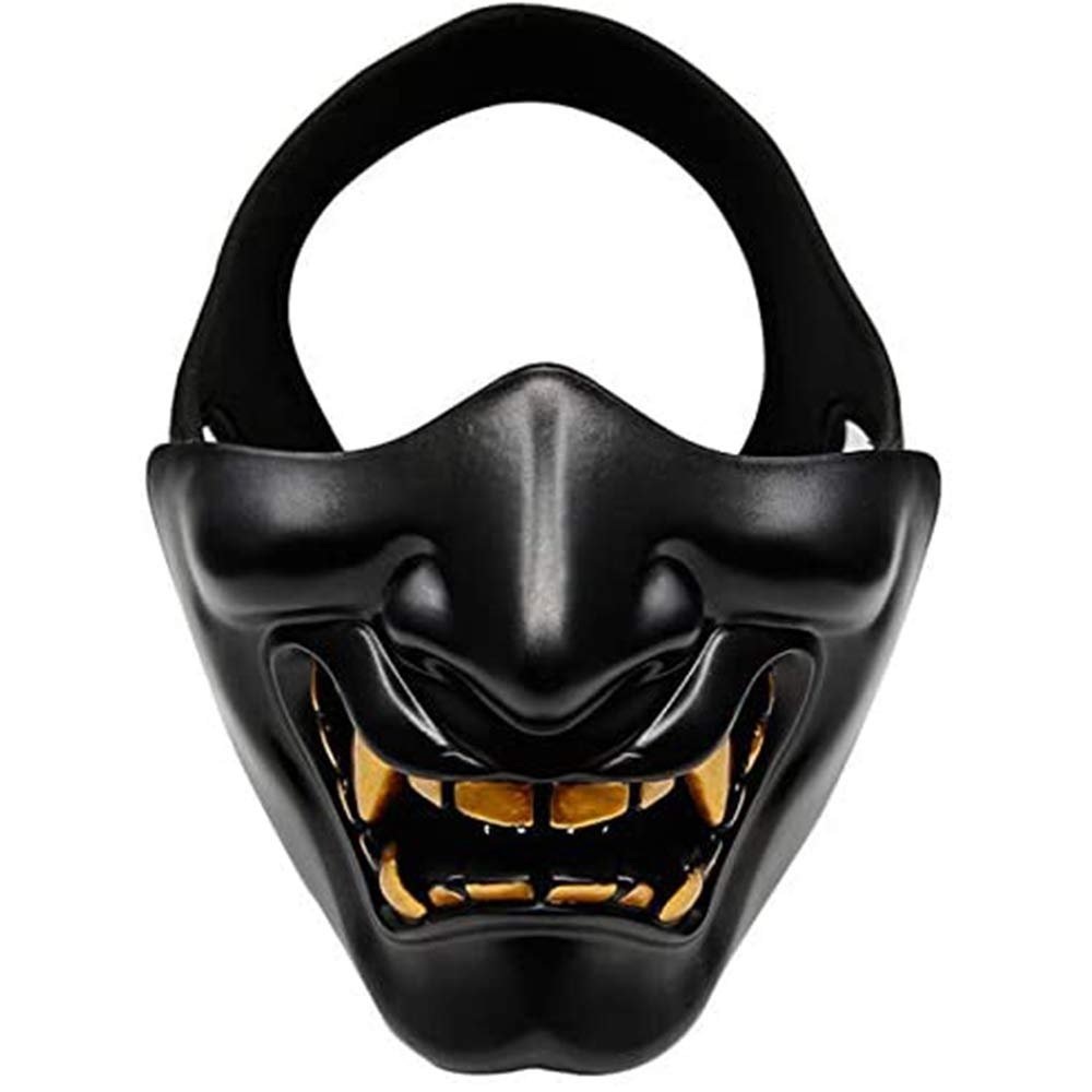 Halloween Devil Half Face Mask,Half Face Samurai Devil Mask,TPU Tactical Mask Cosplay Kabuki for Halloween Party Cosplay (Black)