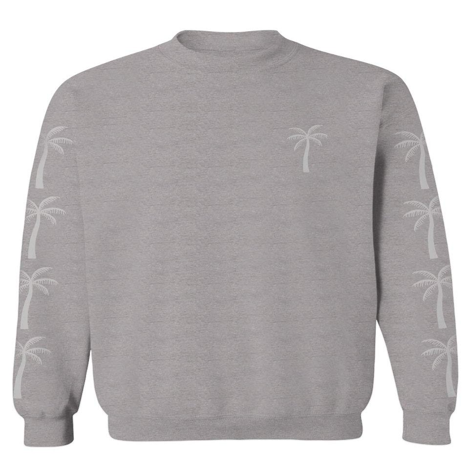 0318. Cool Graphic Surfer Society Summer California Palm Tree Beach Men's Crewneck Sweatshirt (Light Gray Large)