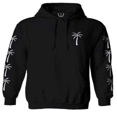 0318. Cool Graphic Surfer Society Summer California Palm Tree Beach Sweatshirt Pullover Hoodie (Black, Small)