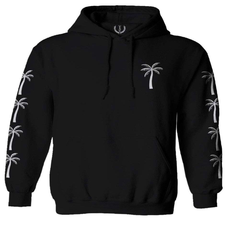 0318. Cool Graphic Surfer Society Summer California Palm Tree Beach Sweatshirt Pullover Hoodie (Black, Small)