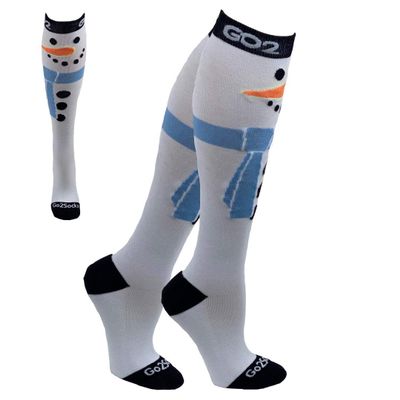 Go2Socks Holiday Compression Socks | Women Men Nurses Runners | 15-20 mmHg Medical Stockings(Snowman,M)