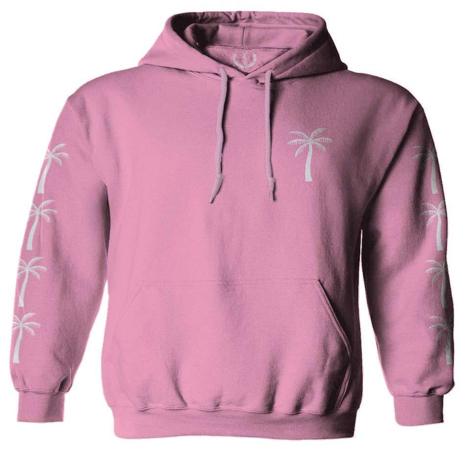 0318. Cool Graphic Surfer Society Summer California Palm Tree Beach Sweatshirt Pullover Hoodie (Pink, Large)