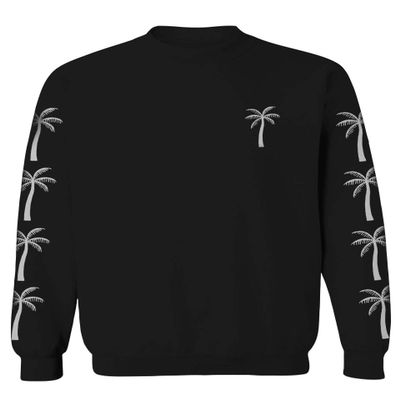 0318. Cool Graphic Surfer Society Summer California Palm Tree Beach Men's Crewneck Sweatshirt (Black Small)