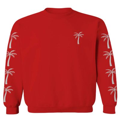 0318. Cool Graphic Surfer Society Summer California Palm Tree Beach Men's Crewneck Sweatshirt (Red, Medium)