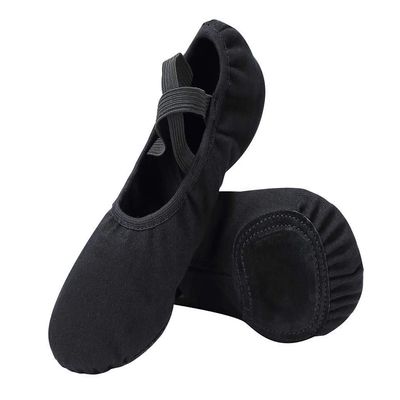 Linodes Dance Shoes for Girls Stretch Canvas Split Sole for Women-Black-7.5M