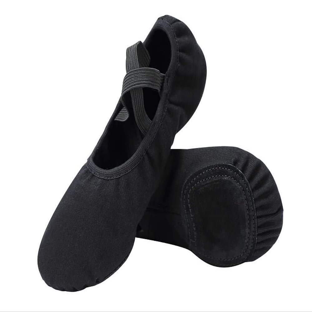 Linodes Dance Shoes for Girls Stretch Canvas Split Sole for Women-Black-7.5M