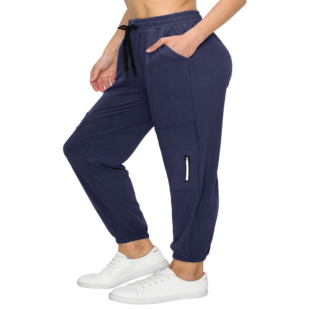 ALWAYS Women's Zipper Jogger Track Pants - Premium Soft Stretch Sweatpants Navy XL
