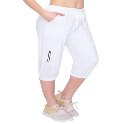 ALWAYS Women's Capri Jogger Pants - High Waisted Soft Zipper Casual Sweat Pants White S