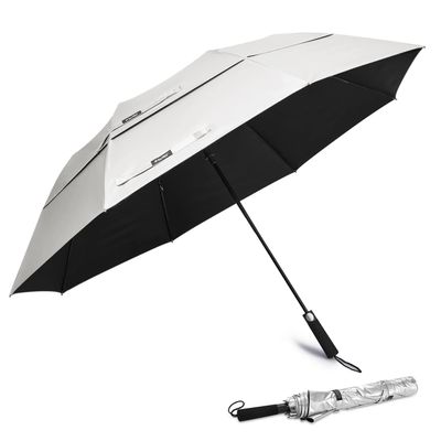 G4Free 62 Inch Portable UV Protection Large Golf Umbrella, Automatic Open Double Canopy Big Sun Windproof Oversize Sports Umbrella(Silver/Black)