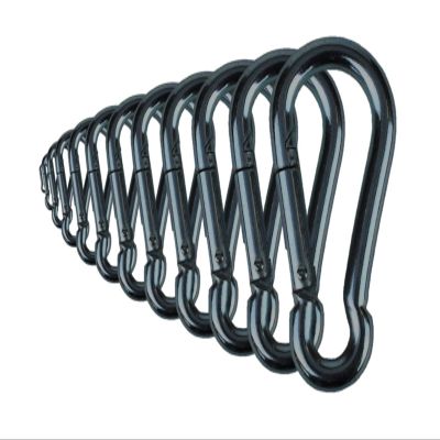 Branded Boards Black & Silver Zinc-Galvanized Heavy Duty Bushcraft Carabiner Spring Snap Clip Link Hooks 200-500lb Load 2, 6 & 12 Packs (Black-5cm-12 Pack)