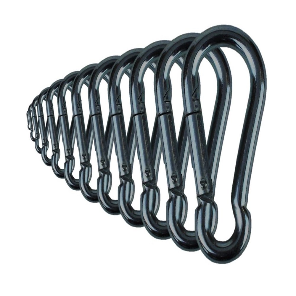 Branded Boards Black & Silver Zinc-Galvanized Heavy Duty Bushcraft Carabiner Spring Snap Clip Link Hooks 200-500lb Load 2, 6 & 12 Packs (Black-5cm-12 Pack)
