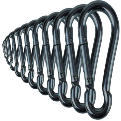 Branded Boards Black & Silver Zinc-Galvanized Heavy Duty Bushcraft Carabiner Spring Snap Clip Link Hooks 200-500lb Load 2, 6 & 12 Packs (Black-7cm-12 Pack)