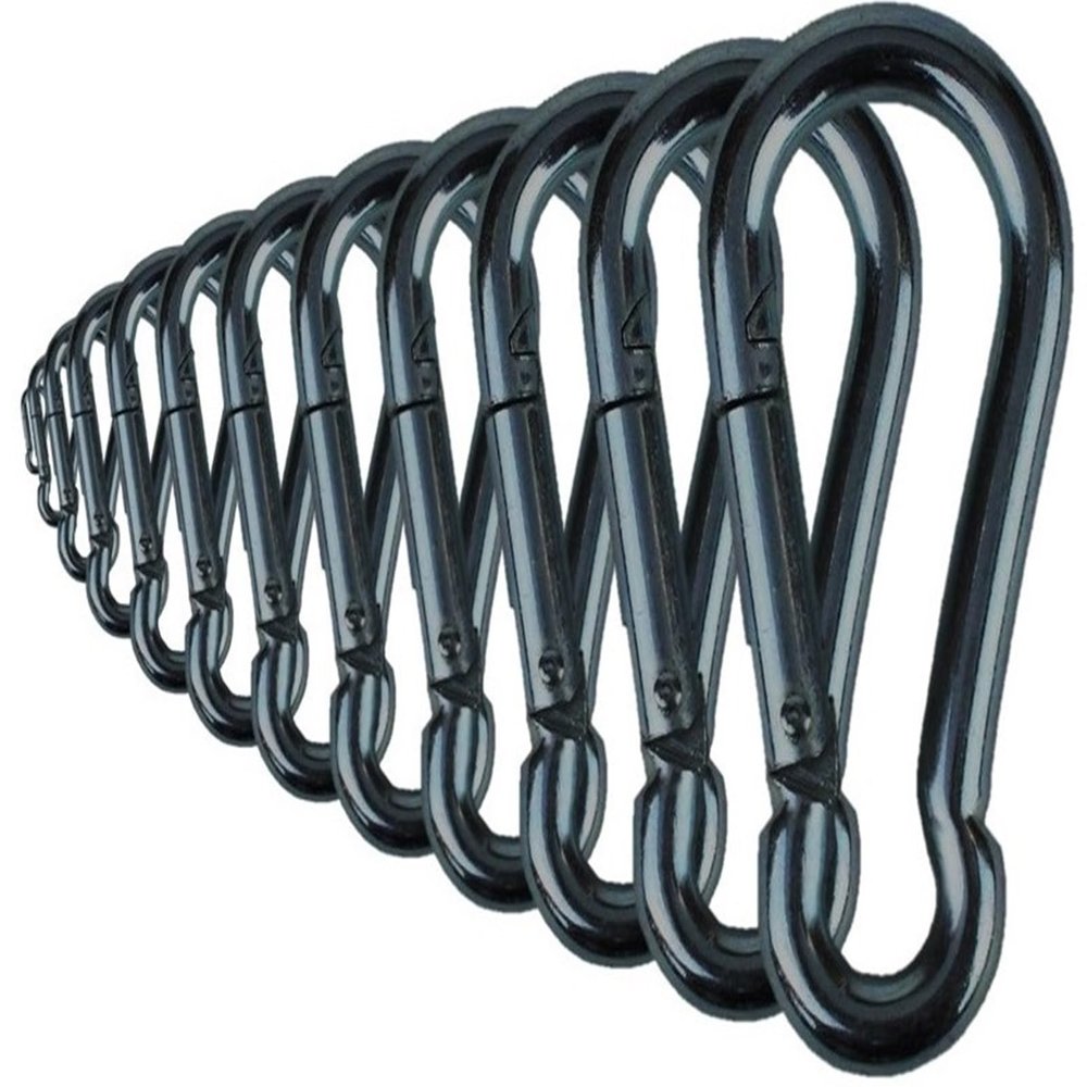 Branded Boards Black & Silver Zinc-Galvanized Heavy Duty Bushcraft Carabiner Spring Snap Clip Link Hooks 200-500lb Load 2, 6 & 12 Packs (Black-7cm-12 Pack)