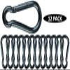 Branded Boards Black & Silver Zinc-Galvanized Heavy Duty Bushcraft Carabiner Spring Snap Clip Link Hooks 200-500lb Load 2, 6 & 12 Packs (Black-7cm-12 Pack) view 2