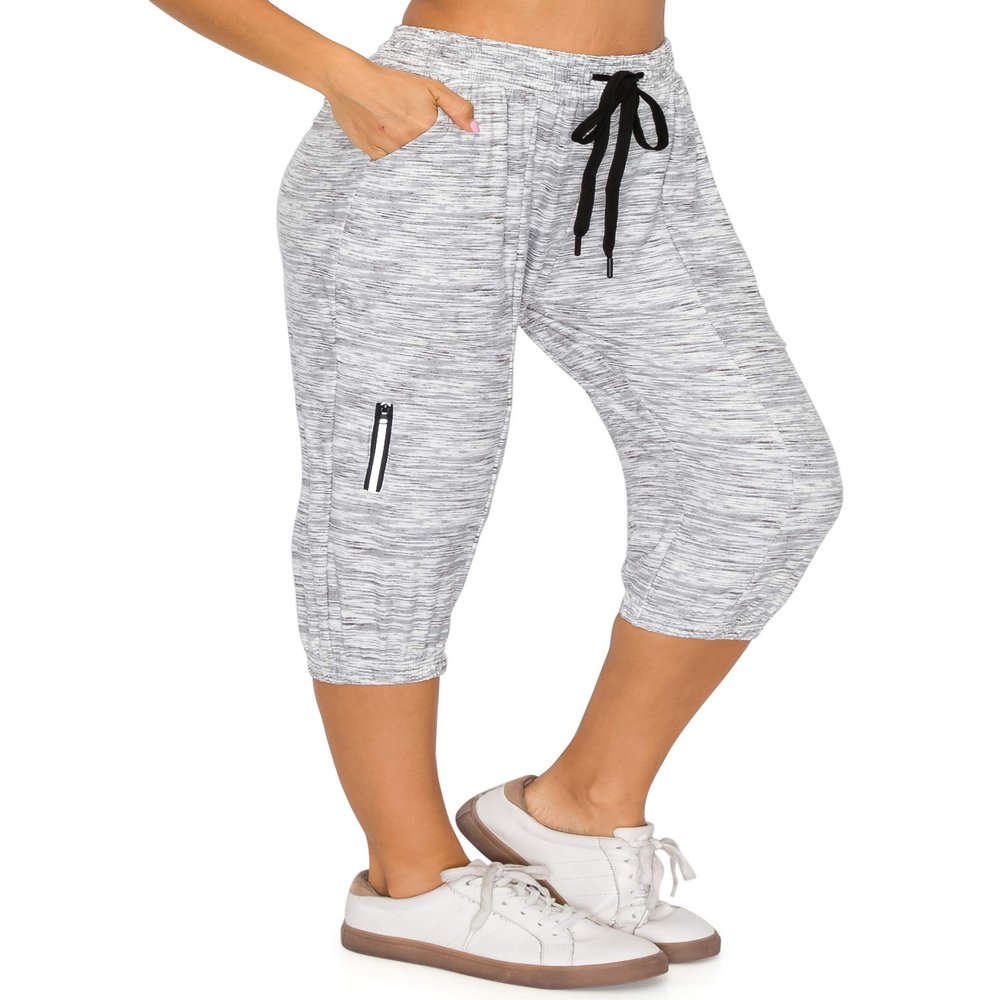 ALWAYS Women's Capri Jogger Pants - High Waisted Soft Zipper Casual Sweat Pants Heather Grey S