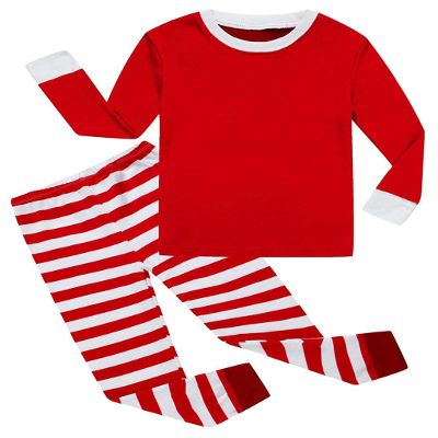 Christmas Stripe White Red Big Boys Long Sleeve Pajamas 100% Cotton Holiday Sleepwears Red Size 16