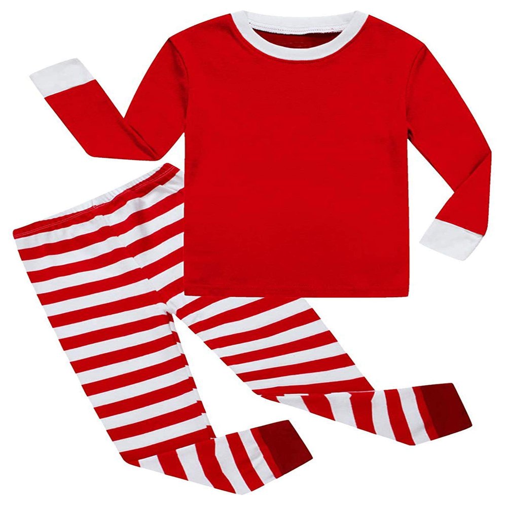 Christmas Stripe White Red Big Boys Long Sleeve Pajamas 100% Cotton Holiday Sleepwears Red Size 16