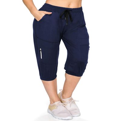 ALWAYS Women's Capri Jogger Pants - High Waisted Soft Zipper Casual Sweat Pants Navy M