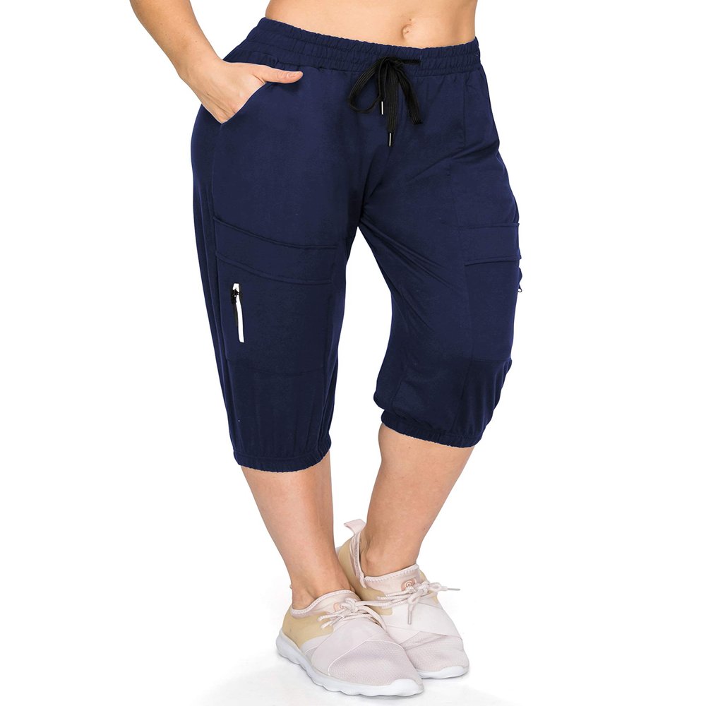 ALWAYS Women's Capri Jogger Pants - High Waisted Soft Zipper Casual Sweat Pants Navy M