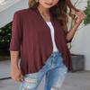 Bluetime Women Casual Lightweight Open Front Cardigans Soft Draped Ruffles 3/4 Sleeve Cardigan (XXL, Wine Red) view 2