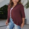 Bluetime Women Casual Lightweight Open Front Cardigans Soft Draped Ruffles 3/4 Sleeve Cardigan (XXL, Wine Red) view 3