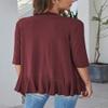 Bluetime Women Casual Lightweight Open Front Cardigans Soft Draped Ruffles 3/4 Sleeve Cardigan (XXL, Wine Red) view 4