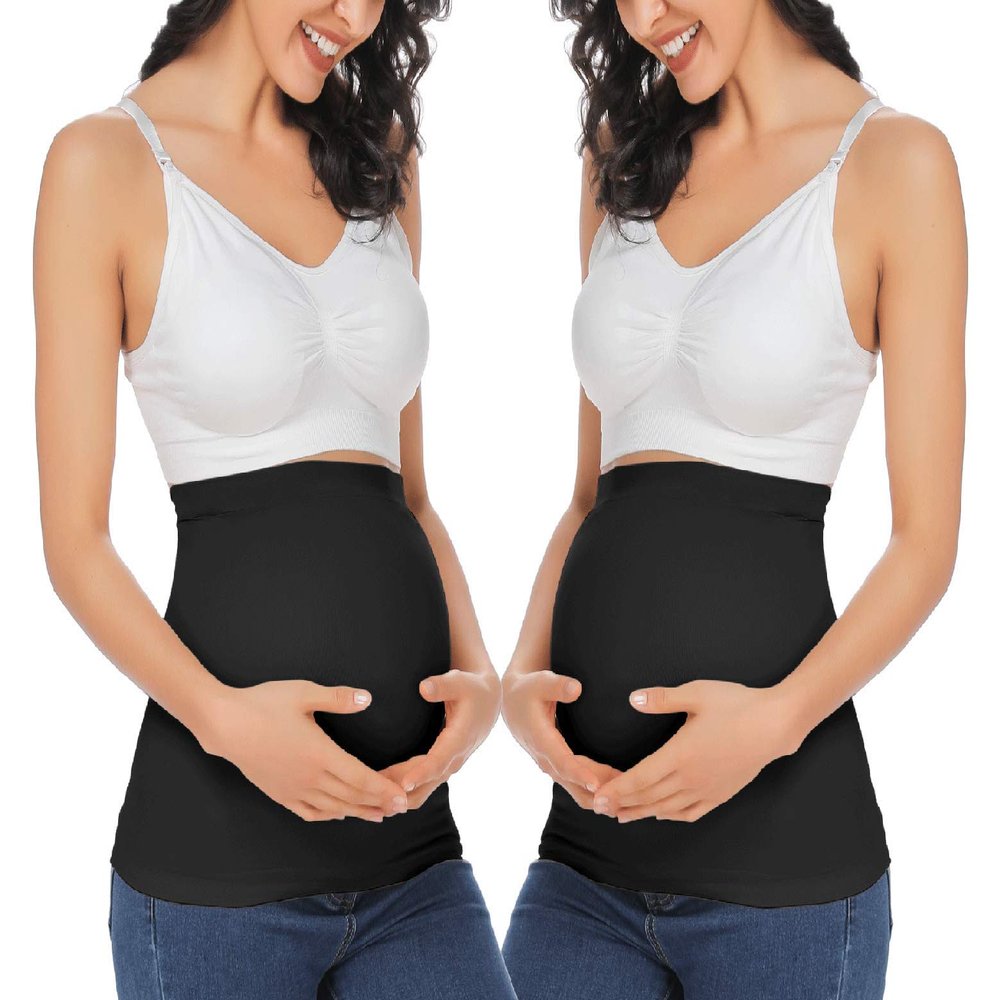 Rheane Belly Bands For Pregnant Women Belly Band Pregnancy Support Belt (Black+Black 2)