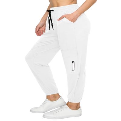 ALWAYS Women's Zipper Jogger Track Pants - Premium Soft Stretch Sweatpants White M