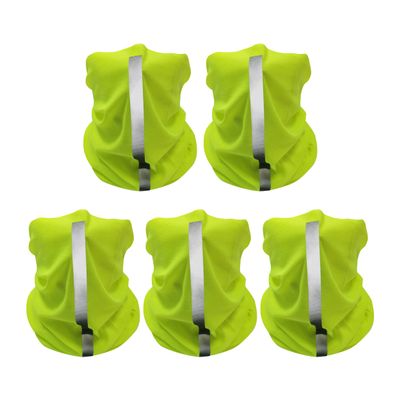 5Pcs Reflective Bandana Face Mask Neck Gaiter,Scarf Headbands Balaclava Headwear Tube Windproof Hi-Vis Seamless Face Cover for Cycling, Running & Outdoor Safety (Green)