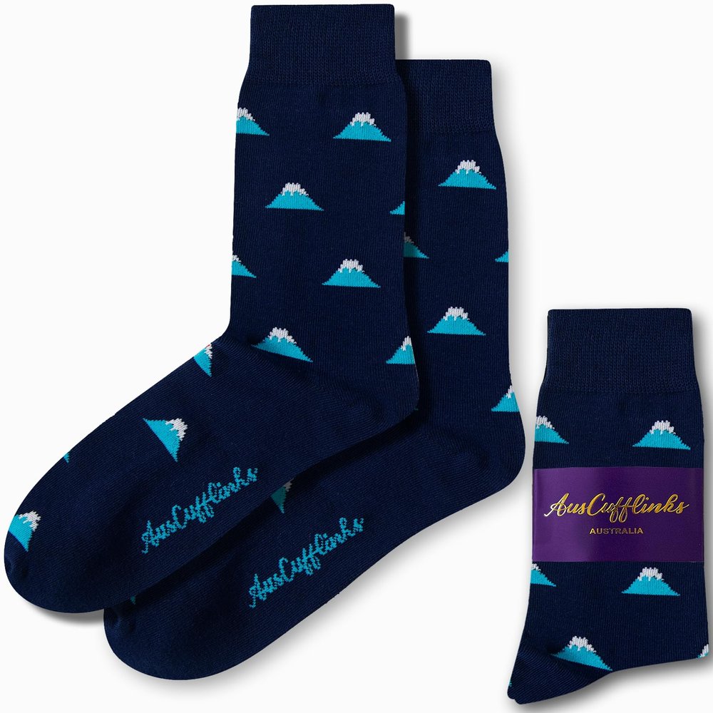 AUSCUFFLINKS Mountain Socks For Him | Mt Fuji Fun Socks for Her | Mountain Climber Rock Climbing Happy Gift Socks Quirky Novelty Present for Dad Stocking Stuffer | Socks for Mum (Mountain)