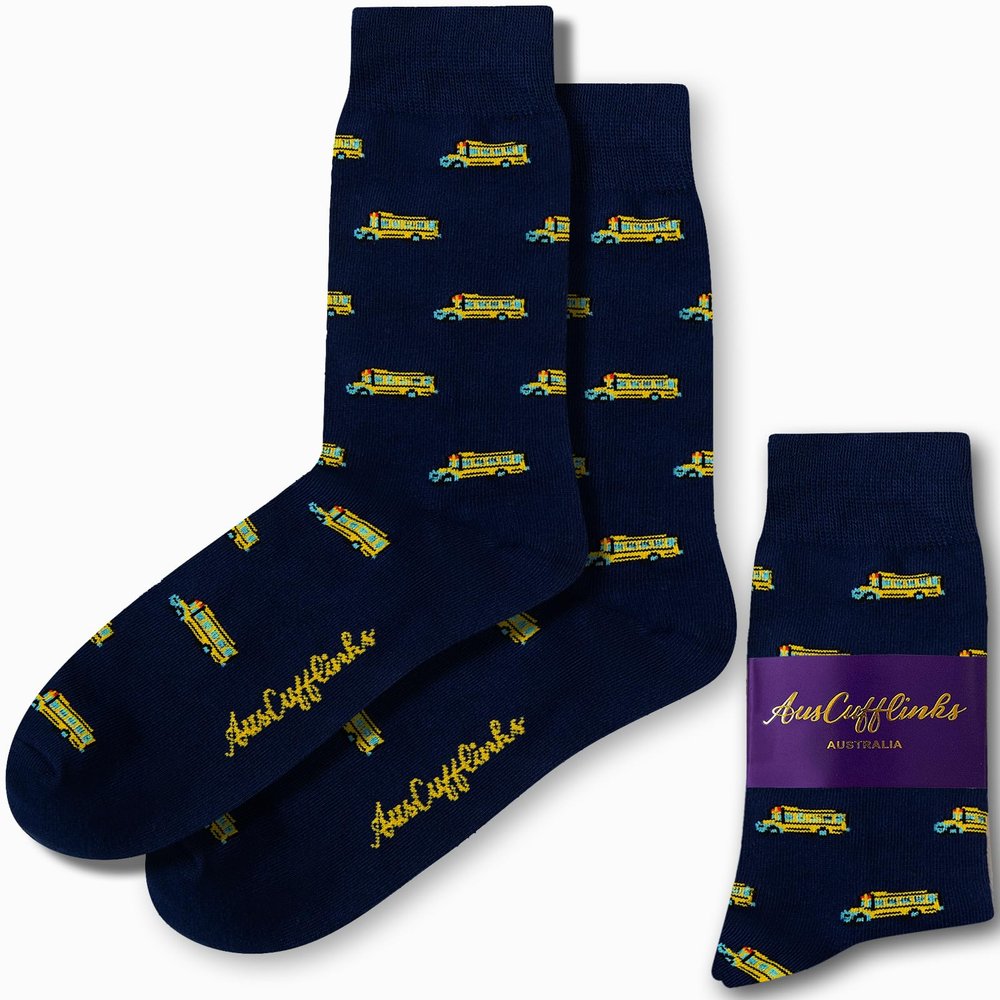 AUSCUFFLINKS School Bus Socks For Him & Her | Bus Driver Fun Socks Gift for Dad & Mum