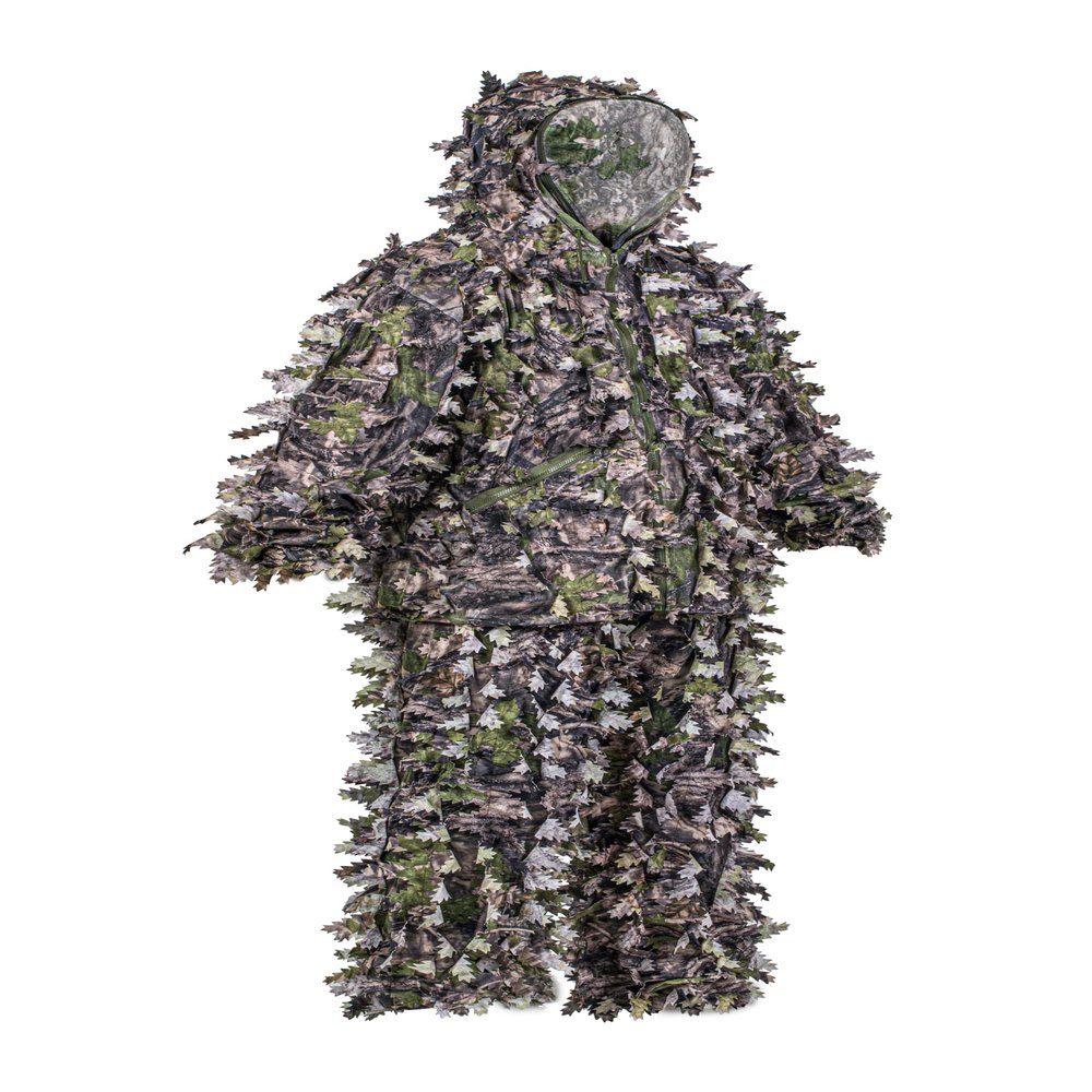 ROCREEK 3D Leafy Camo Suit Hooded Ghillie Hunting Clothing with Built-in Face Mask (Green Woodland, Large-X-Large)
