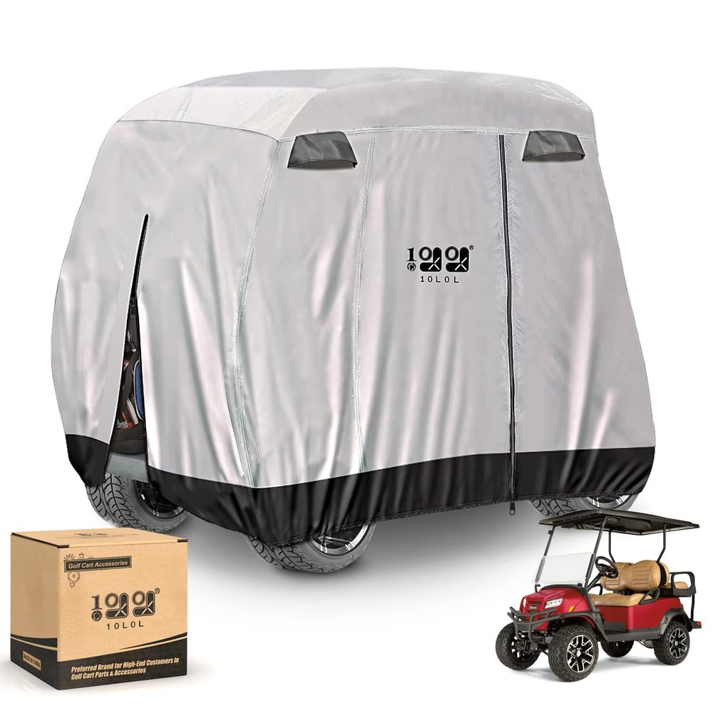 10L0L Universal Golf Cart Cover for 2+2/4 Passenger Yamaha, EZGO, Club Car - 420D Waterproof, Windproof, Sunproof Full Cover with 3-Zipper Doors, Durable Outdoor Protection for Lifted & Standard Carts