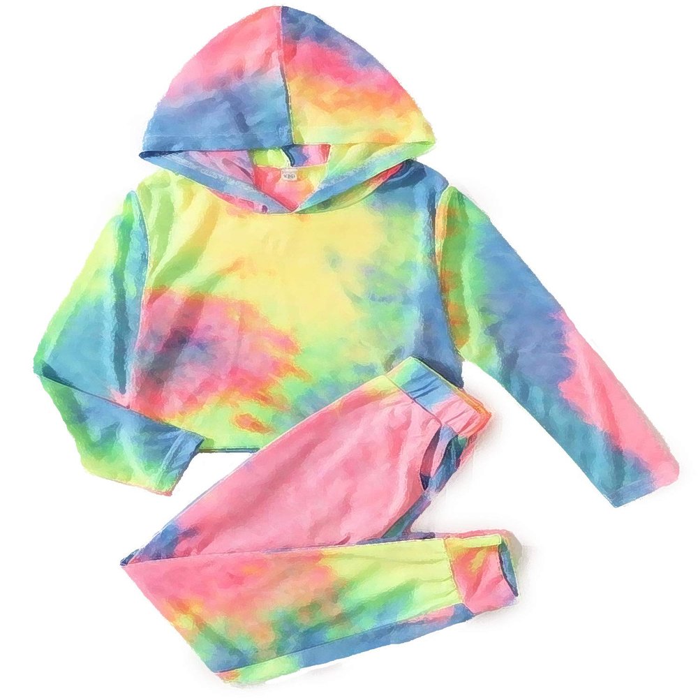 Arshiner 2 Piece Tie Dye Outfits Casual Tracksuits Sweatpants Sets for Girls Sweatsuit for 11-12 Years