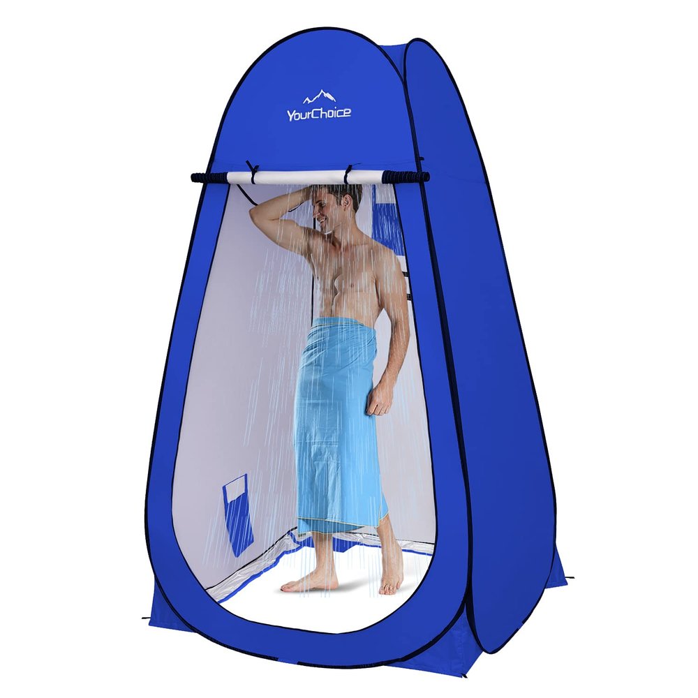 Your Choice XL Pop Up Privacy Shower Tent - Portable Changing Tent for Camping, Beach & Poolside - 82.6" Tall Double Storage Pockets & Carry Bag - Blue