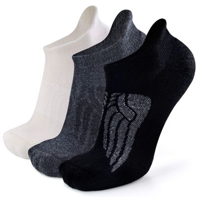 Busy Socks Organic Wool Wing Socks Women, Multicolor Performance Heel Tab Athletic Bike Trail Socks for Men Women, Black/White/Dark Grey, Medium, 3 Pairs