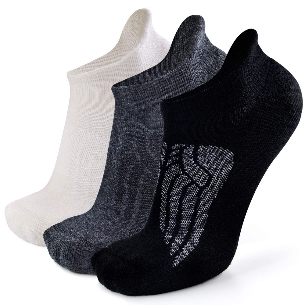 Busy Socks Organic Wool Wing Socks Women, Multicolor Performance Heel Tab Athletic Bike Trail Socks for Men Women, Black/White/Dark Grey, Medium, 3 Pairs
