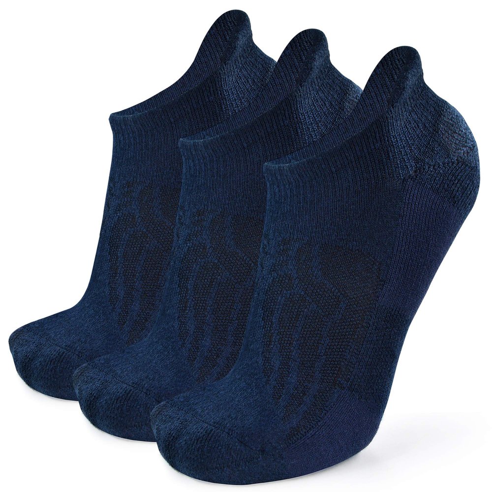 Busy Socks Womens Navy Wool Running Socks Ankle, Mens Non-blister Seamless Toe Merino Wool Half Cushioned Socks, Navy, Medium, 3 Pairs