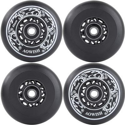 AOWISH Inline Skate Wheels Outdoor Asphalt Formula Aggressive Roller Blades Wheels 90a Roller Hockey Replacement Wheels with Bearings ABEC-9 and Floating Spacers, 4-Pack (Black, 76mm)