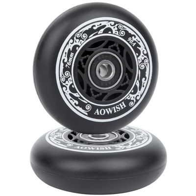 AOWISH 76mm 90a Ripsurf Wheels w/Bearings ABEC-9 for RipStik DLX Caster Board, Deluxe Junior Skateboard, 2 Wheel Pivoting Skateboard, Caster Board Skateboard (Set of 2) (BLACK)
