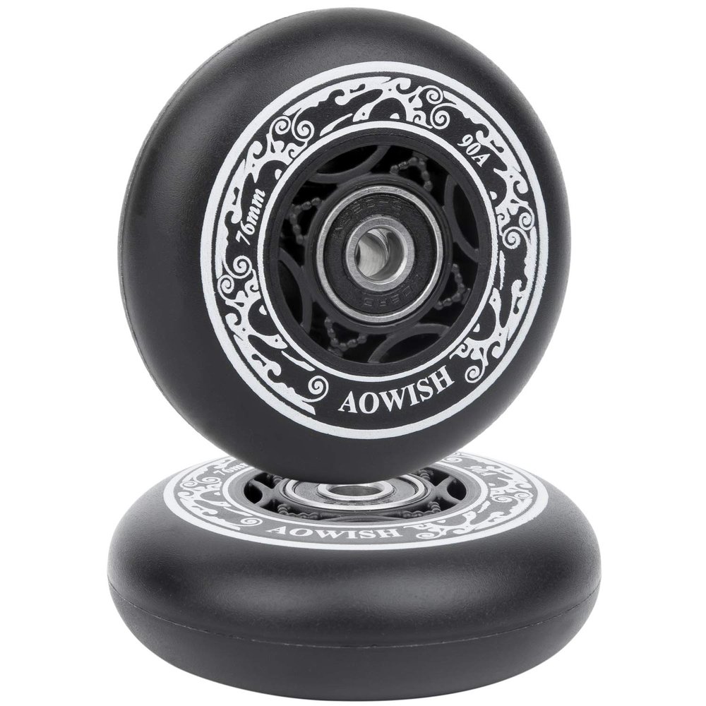 AOWISH 76mm 90a Ripsurf Wheels w/Bearings ABEC-9 for RipStik DLX Caster Board, Deluxe Junior Skateboard, 2 Wheel Pivoting Skateboard, Caster Board Skateboard (Set of 2) (BLACK)